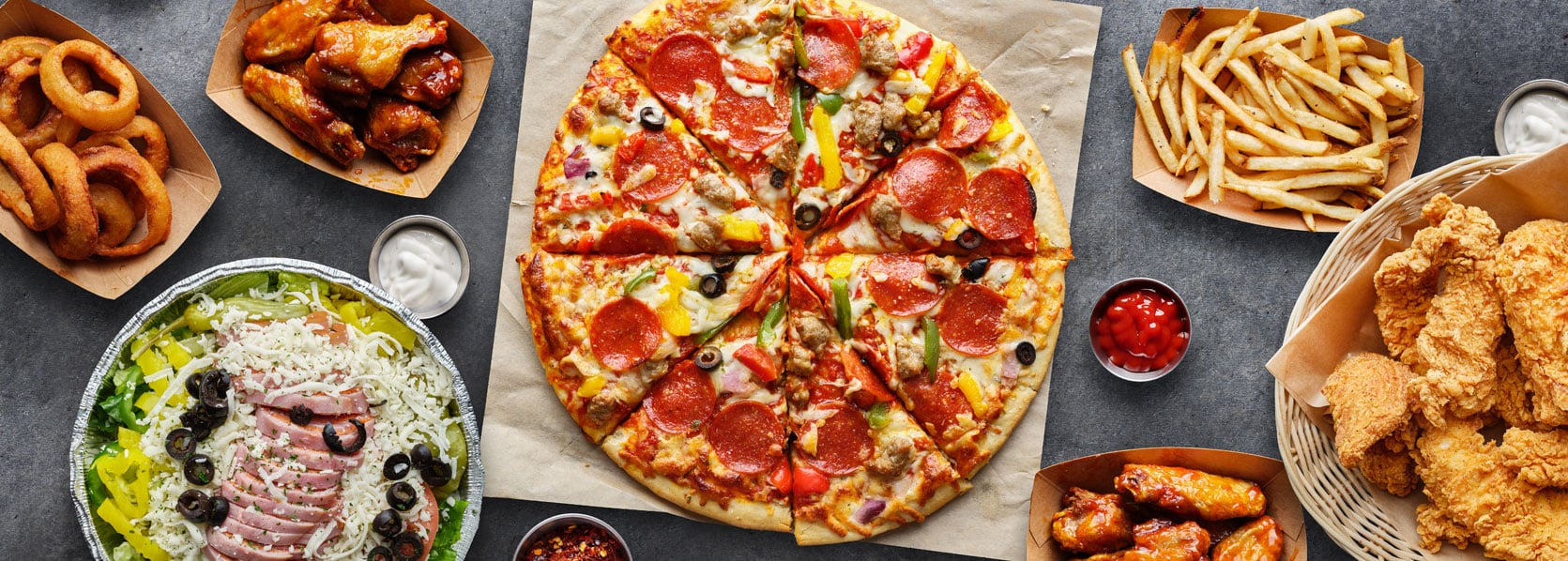 Pizza with sides
